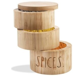 Rae Dunn Spice Box Organic Bamboo 3 Tiered Sliding Cylinders Wood Gift